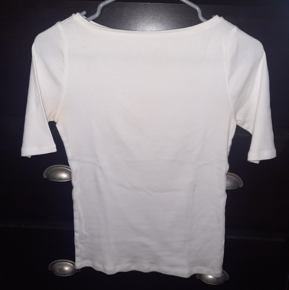 Ann Taylor White Fitted Boatneck 3/4 Sleeve Tee